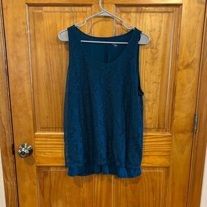LOFT Teal Lace Overlay Sleeveless Camisole